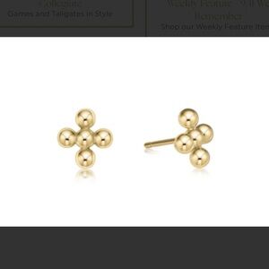 NWT ENEWTON Classic Beaded Signature Cross Gold Stud Earrings